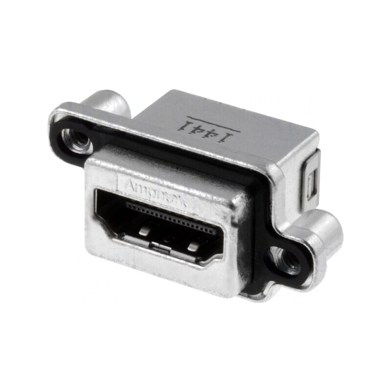 Conector HDMI 19 PIN Aurit în unghi 90° THT IP67 | Electronic-mag.ro | Componente Electronice