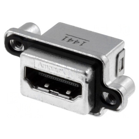 Conector HDMI 19 PIN Aurit în unghi 90° THT IP67 | Electronic-mag.ro | Componente Electronice