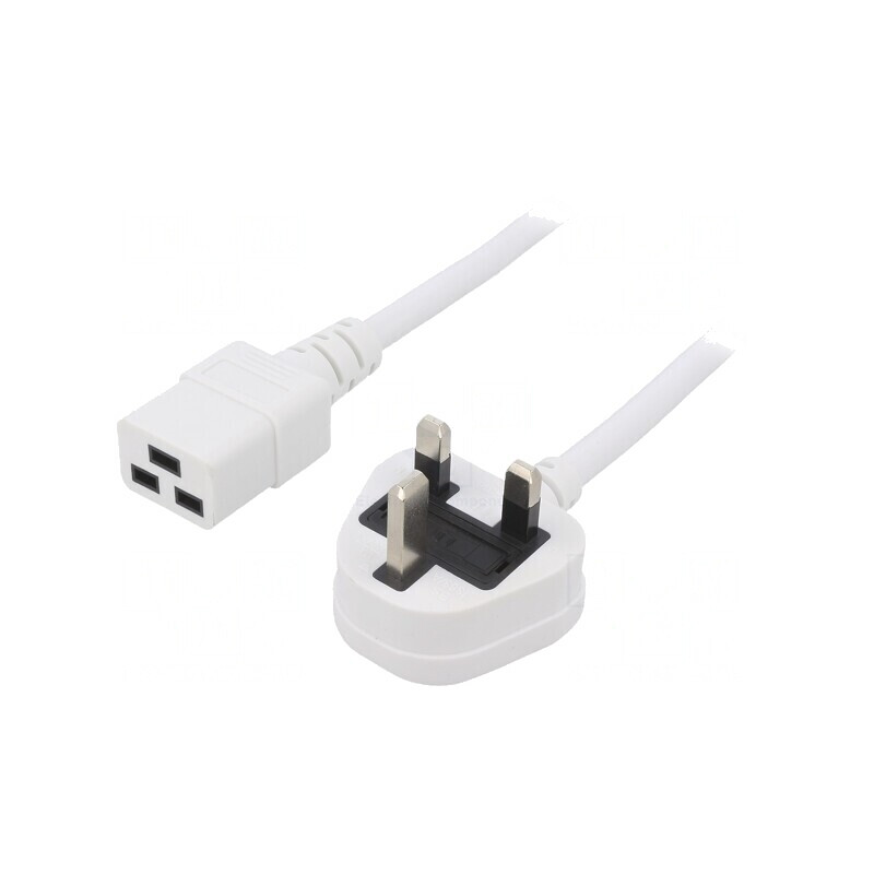 Cablu de Alimentare 5m Alb 13A IEC C19 - BS 1363 | Electronic-mag.ro | Componente Electronice