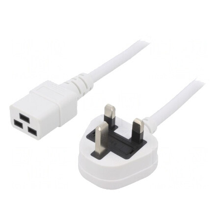 Cablu de Alimentare 5m Alb 13A IEC C19 - BS 1363 | Electronic-mag.ro | Componente Electronice