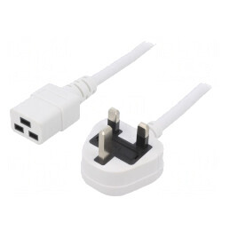 Cablu de Alimentare 5m Alb 13A IEC C19 - BS 1363 | Electronic-mag.ro | Componente Electronice