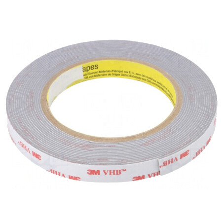 Bandă de fixare acrilică gri 12mm x 5,5m | Electronic-mag.ro | Componente Electronice