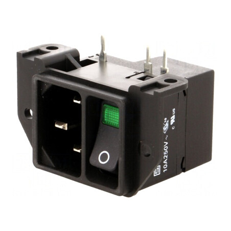 Conector Alimentare AC Soclu Tată 10A IEC 60320 C14 THT | Electronic-mag.ro | Componente Electronice
