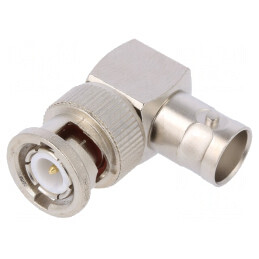 Adaptor; BNC soclu,BNC mufă; în unghi 90°; 50Ω; PTFE; aurit