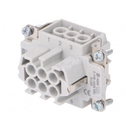 Conector: HDC | mamă | 500V | 16A | PIN: 6 | Dispunere: 6+PE | 0,5÷2,5mm2 | 1648128