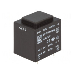 Transformator încapsulat 9V 200mA PCB 230VAC 3,6VA | Electronic-mag.ro | Componente Electronice