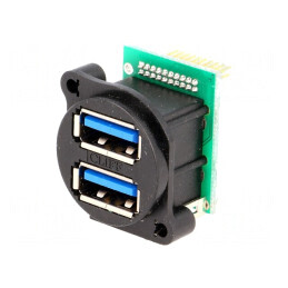Soclu USB A pentru montare pe panou, înșurubare șir pini duble