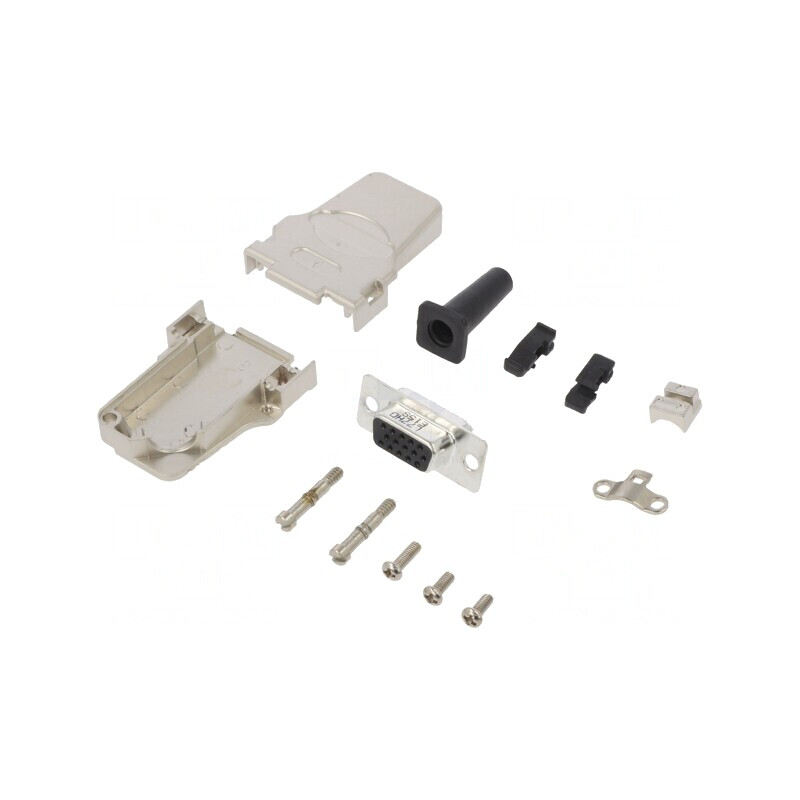 Conector D-Sub HD 15 pini mamă unghi 45° lipire pe cablu aurit | Electronic-mag.ro | Componente Electronice