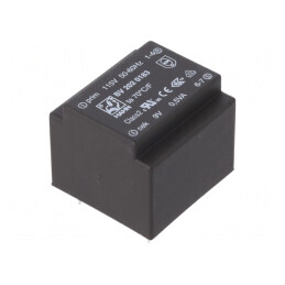 Transformator încapsulat 0,5VA 115VAC 9V 56mA PCB | Electronic-mag.ro | Componente Electronice