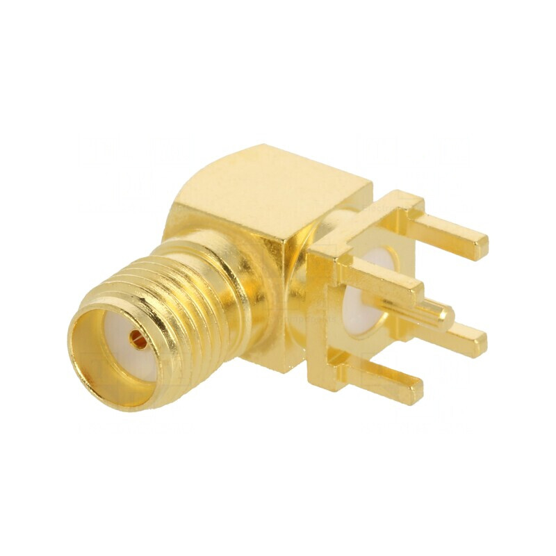 Mufă SMA mamă unghi 90° 50Ω PTFE aurit | Electronic-mag.ro | Componente Electronice
