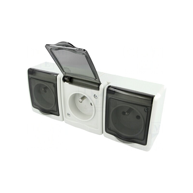Conector Alimentare AC 2P+PE 250VAC 16A Gri | Electronic-mag.ro | Componente Electronice