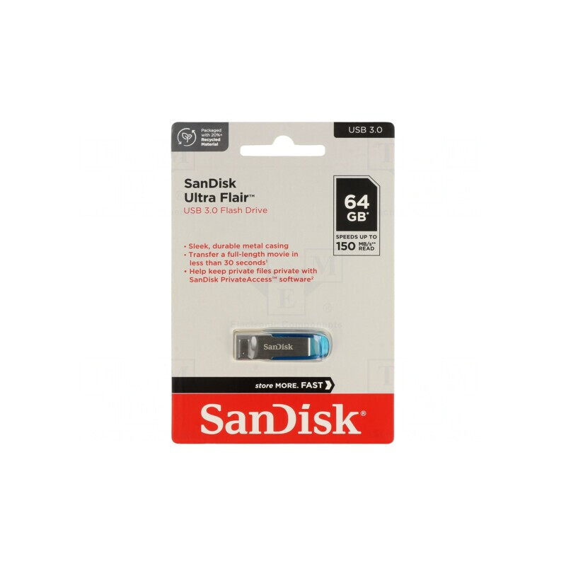Memorie USB 3.0 64GB Ultra Flair Albastră | Electronic-mag.ro | Componente Electronice