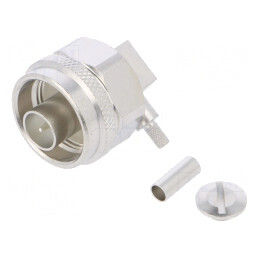 Adaptor N Tată 90° 50Ω Lipire/Crimpare PTFE