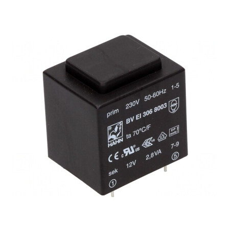 Transformator Încapsulat 2,8VA 230V-12V 233mA PCB | Electronic-mag.ro | Componente Electronice