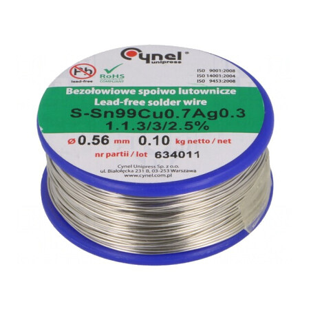 Sârmă de lipit fără plumb 100g 560um Sn99Ag0,3Cu0,7 | Electronic-mag.ro | Componente Electronice