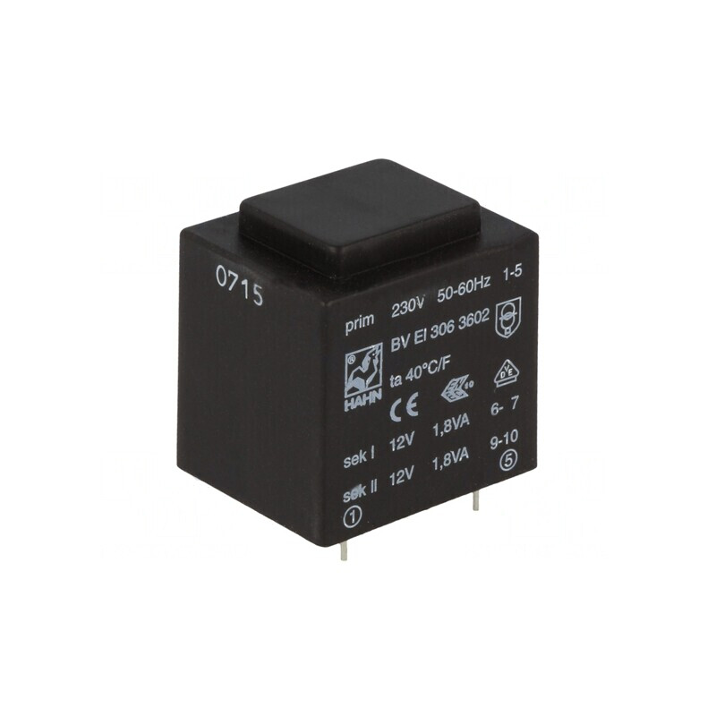 Transformator încapsulat 3,6VA 230V AC la 12V 150mA | Electronic-mag.ro | Componente Electronice