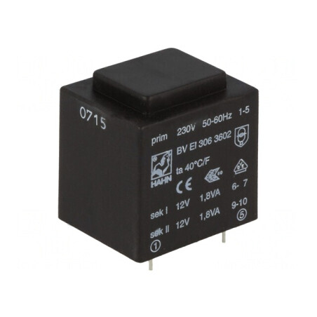 Transformator încapsulat 3,6VA 230V AC la 12V 150mA | Electronic-mag.ro | Componente Electronice
