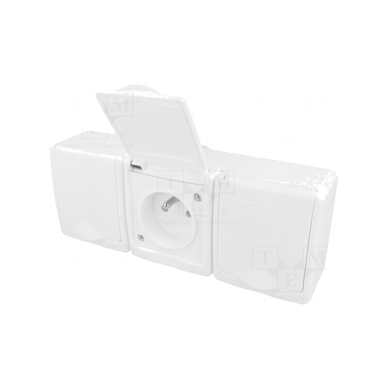 Conector Alimentare AC 2P+PE 250V 16A Alb Montaj Perete | Electronic-mag.ro | Componente Electronice