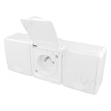 Conector Alimentare AC 2P+PE 250V 16A Alb Montaj Perete | Electronic-mag.ro | Componente Electronice