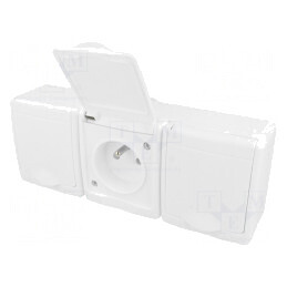 Conector Alimentare AC 2P+PE 250V 16A Alb Montaj Perete | Electronic-mag.ro | Componente Electronice