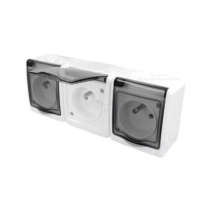 Conector de alimentare AC 2P+PE 250V 16A Alb Murale | Electronic-mag.ro | Componente Electronice