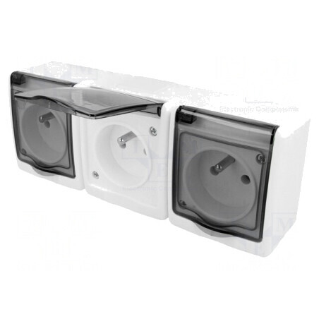 Conector de alimentare AC 2P+PE 250V 16A Alb Murale | Electronic-mag.ro | Componente Electronice