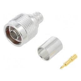 Mufă N tată drept 50Ω crimpat pe cablu PTFE aurit alamă | Electronic-mag.ro | Componente Electronice