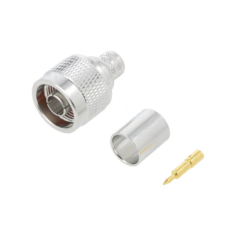 Mufă N tată drept 50Ω crimpat pe cablu PTFE aurit alamă | Electronic-mag.ro | Componente Electronice