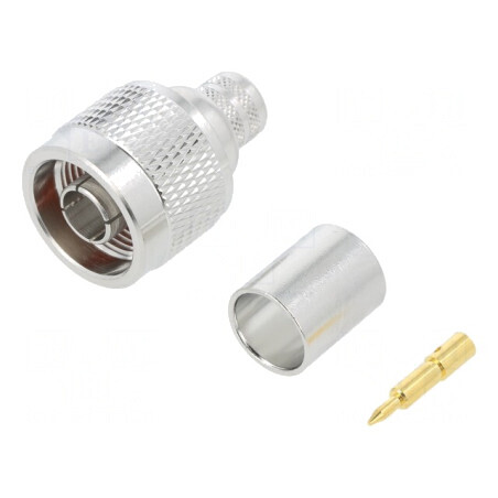 Mufă N tată drept 50Ω crimpat pe cablu PTFE aurit alamă | Electronic-mag.ro | Componente Electronice