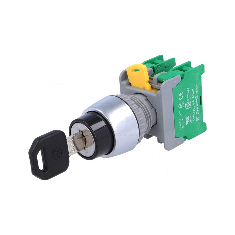 Comutator Rotativ cu Cheie 22mm 3 NO | Electronic-mag.ro | Componente Electronice