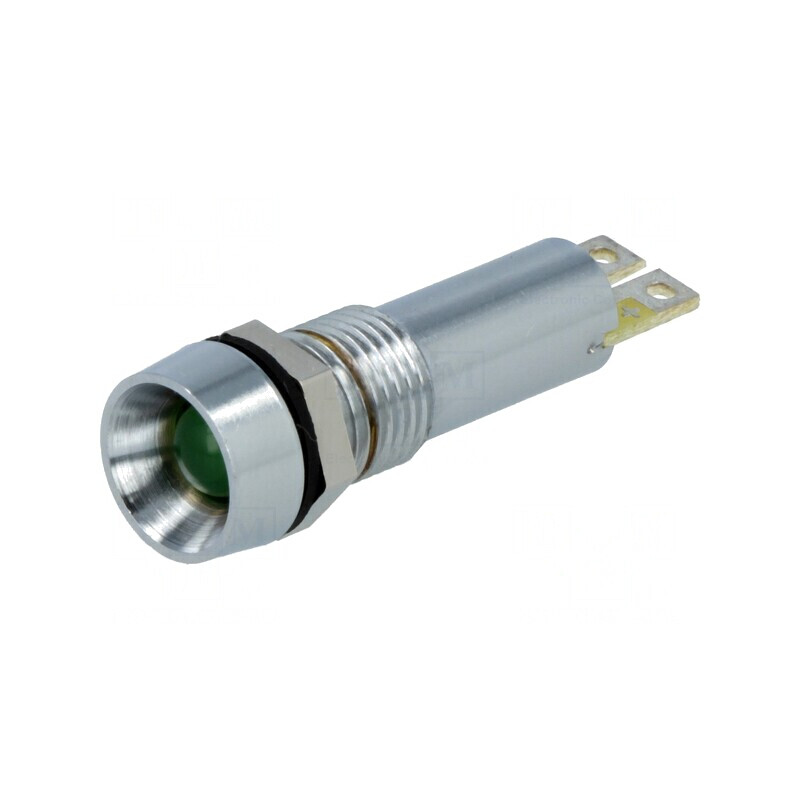 Lampă de control LED verde 24VDC IP67 Ø8,4mm alamă | Electronic-mag.ro | Componente Electronice