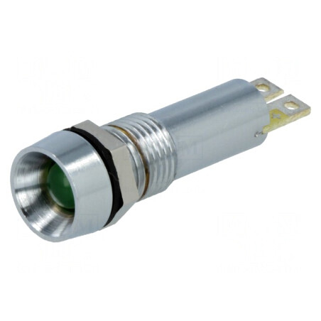 Lampă de control LED verde 24VDC IP67 Ø8,4mm alamă | Electronic-mag.ro | Componente Electronice