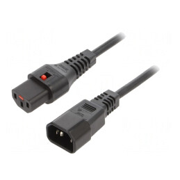 Cablu IEC C13 Mamă - IEC C14 Tată 2m cu Blocare Negru | Electronic-mag.ro | Componente Electronice