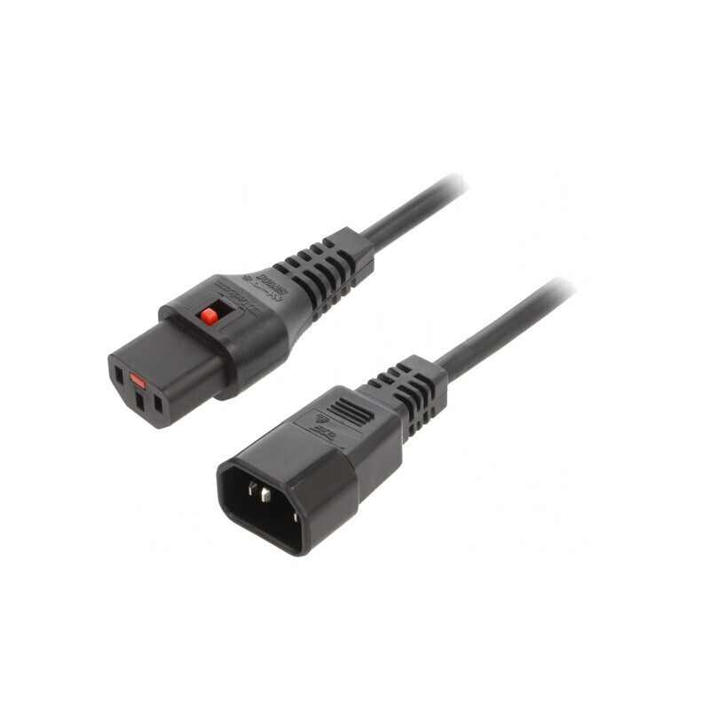 Cablu IEC C13 Mamă - IEC C14 Tată 2m cu Blocare Negru | Electronic-mag.ro | Componente Electronice