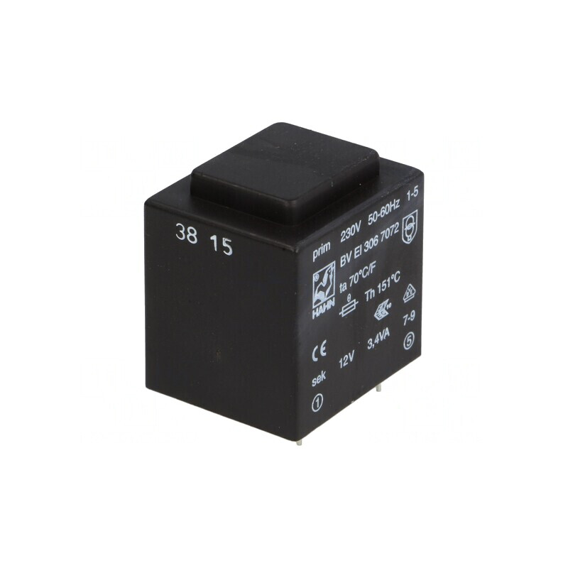 Transformator încapsulat 3,4VA 230V AC 12V 283mA PCB | Electronic-mag.ro | Componente Electronice