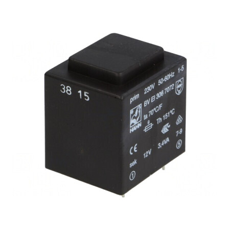 Transformator încapsulat 3,4VA 230V AC 12V 283mA PCB | Electronic-mag.ro | Componente Electronice