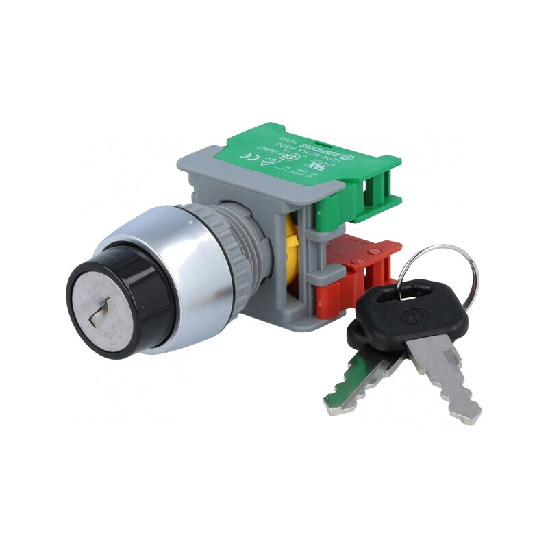 Comutator Rotativ cu Cheie 22mm 2NC NO | Electronic-mag.ro | Componente Electronice