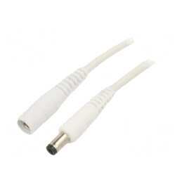 Cablu; 1x1mm2; DC 5,5/2,1 mufă,DC 5,5/2,1 soclu; drept; alb; 5m