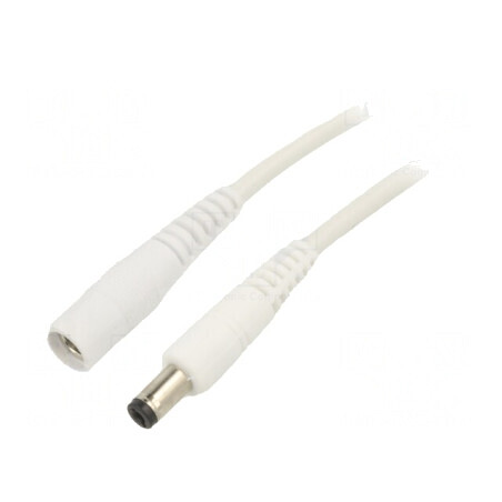 Cablu Alb 1x1mm2 DC 5m cu Mufă și Soclu Drept 5,5/2,5 | Electronic-mag.ro | Componente Electronice