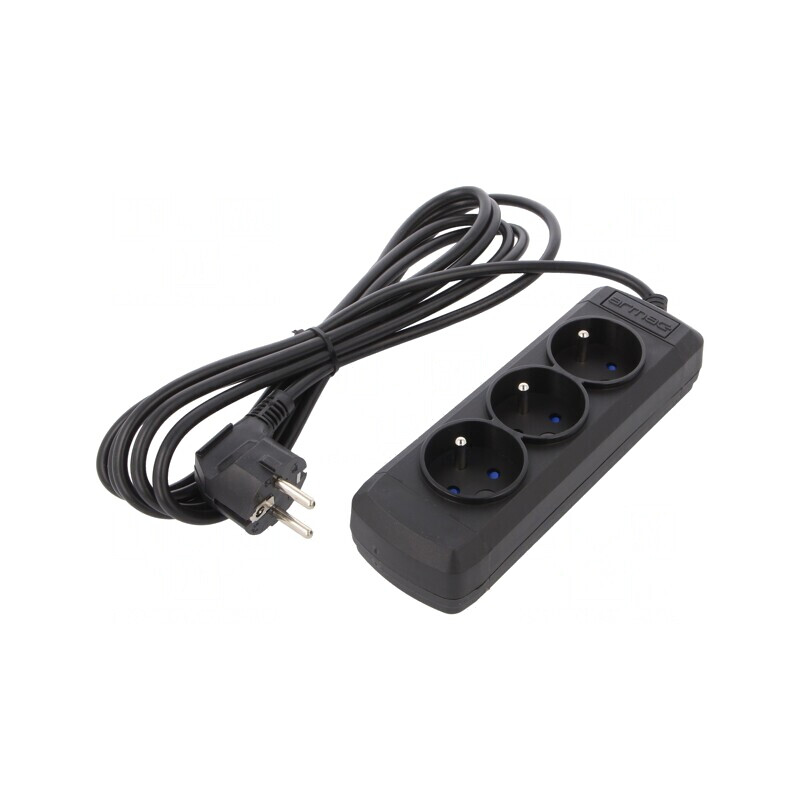 Prelungitor 3 Prize 250V 10A Negru | Electronic-mag.ro | Componente Electronice