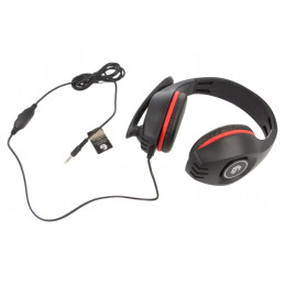 Căști Over-Ear cu Microfon Negru și Roșu, Jack 3.5mm, 2m | Electronic-mag.ro | Componente Electronice