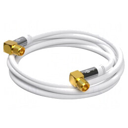 Cablu TV 75Ω 1m F-mufă unghiulară PVC alb | Electronic-mag.ro | Componente Electronice
