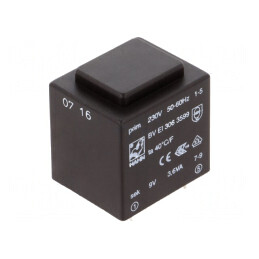 Transformator încapsulat 3,6VA 230V 9V 400mA PCB | Electronic-mag.ro | Componente Electronice