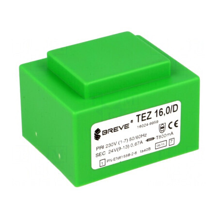 Transformator Încapsulat 16VA 230V AC 24V 666.6mA PCB | Electronic-mag.ro | Componente Electronice