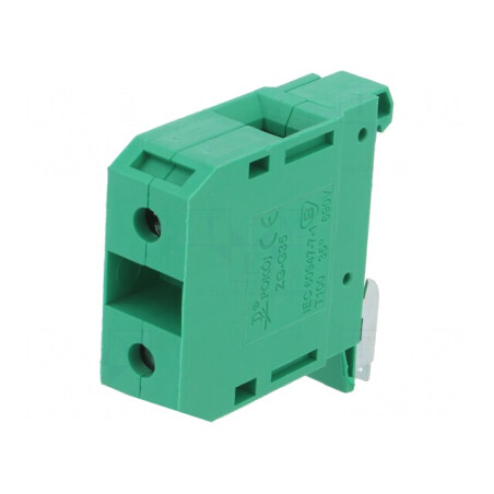 Conector Verde pentru Șine 4-35mm², 1 Pistă, 2 Borne | Electronic-mag.ro | Componente Electronice