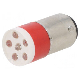 Lampă de control: LED; BA15D; roşie; plastic; 24÷28VAC; 24÷28VDC