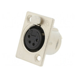 Soclu XLR Mamă 4 Pin cu Buton Argint 10A | Electronic-mag.ro | Componente Electronice
