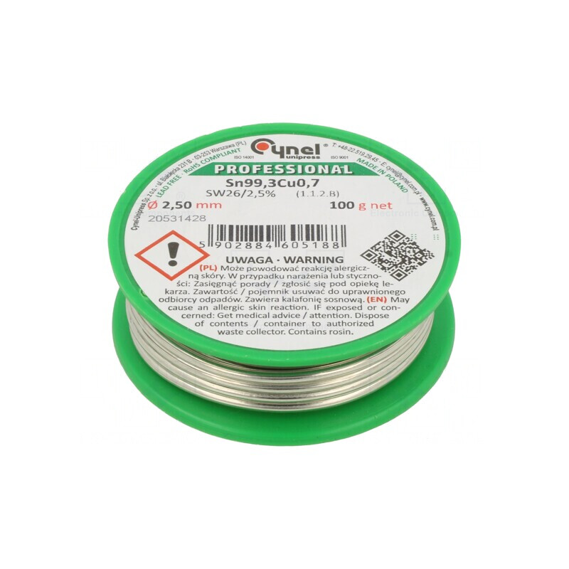 Sârmă de lipit fără plumb 2,5mm 100g | Electronic-mag.ro | Componente Electronice
