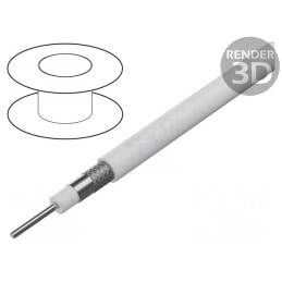 Cablu: coaxial; sârmă; CCS; PVC; alb; 50m; Øcablu: 5mm