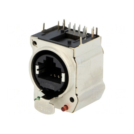 Soclu RJ45 XLRnet Cat 5e Ecranat cu LED și Buton THT | Electronic-mag.ro | Componente Electronice